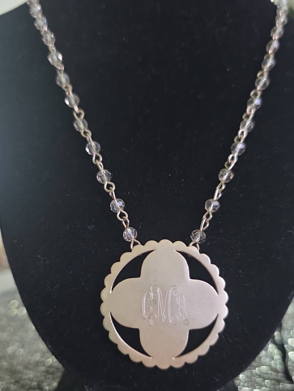 Vintage Silver Floral Monogram Pendant Necklace